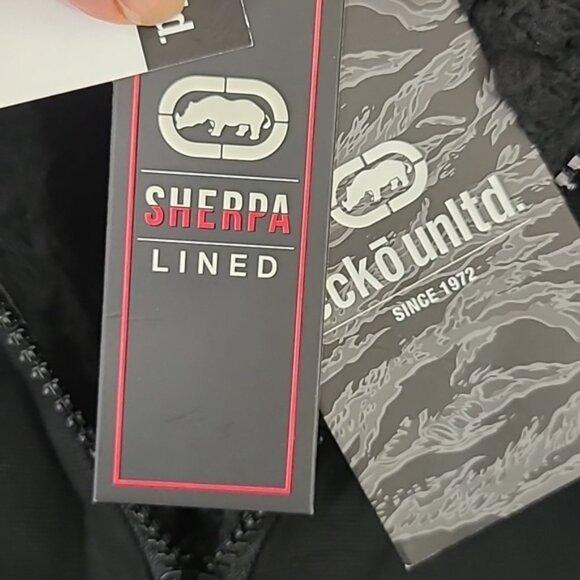 *NWT* ECKO UNLTD Men's Sherpa Lined Heavy Hooded Black Jacket, size Medium - Picture 11 of 12